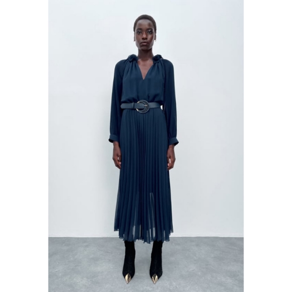 Zara | Dresses | Zara Pleated Dress With Belt | Poshmark